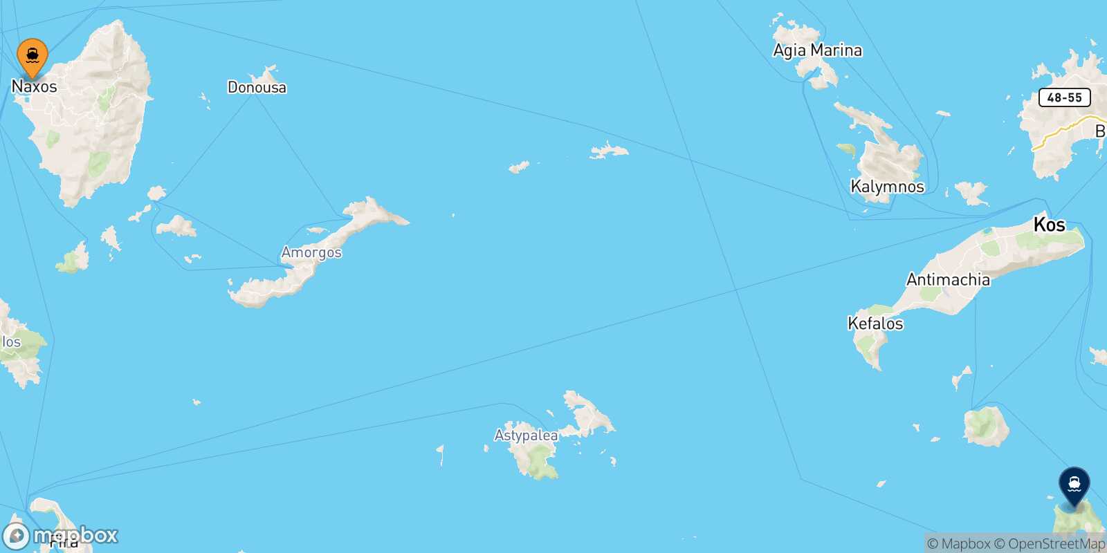 Carte des traverséesNaxos Tilos