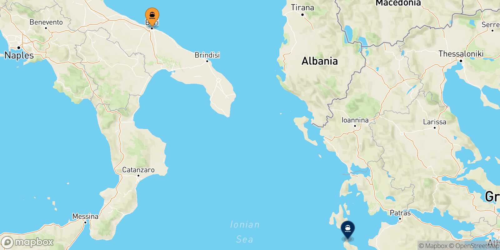 Carte des traverséesBari Zakynthos