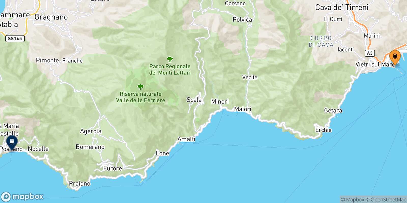 Carte des traverséesSalerne Positano