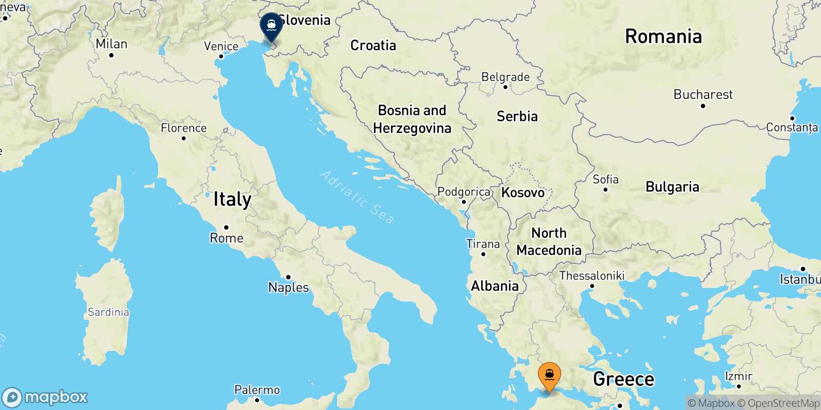Carte des traverséesPatras Trieste