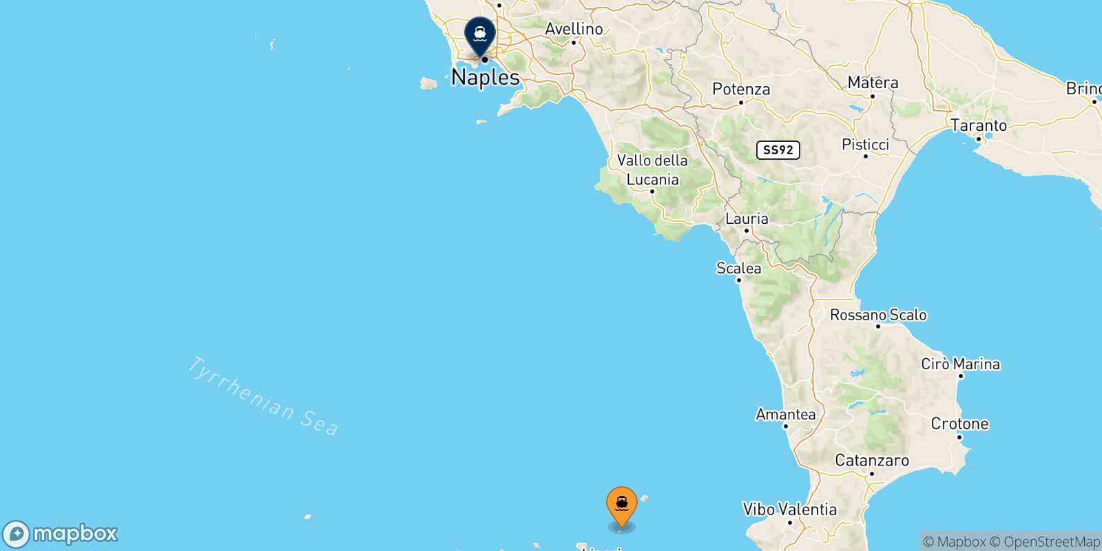 Carte des traverséesPanarea Naples Mergellina