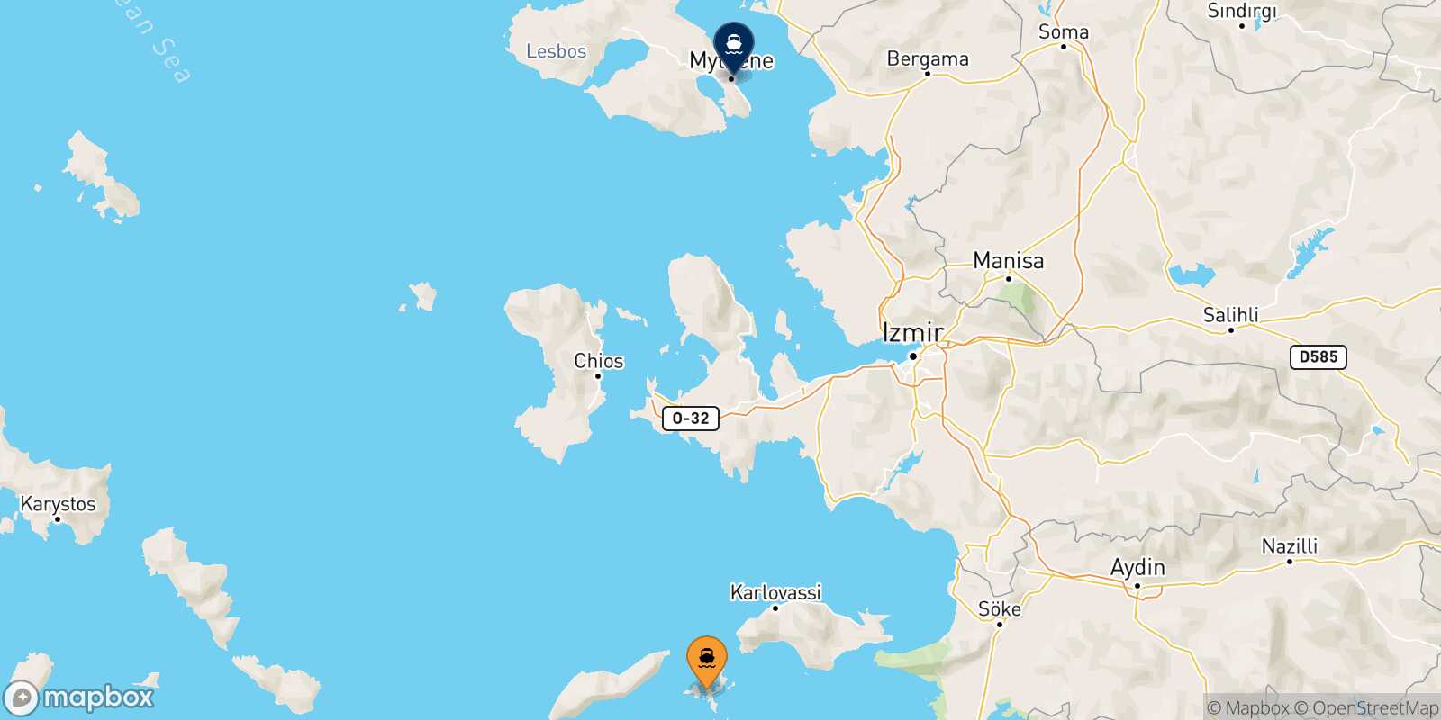Carte des traverséesFourni Mytilene (Lesvos)
