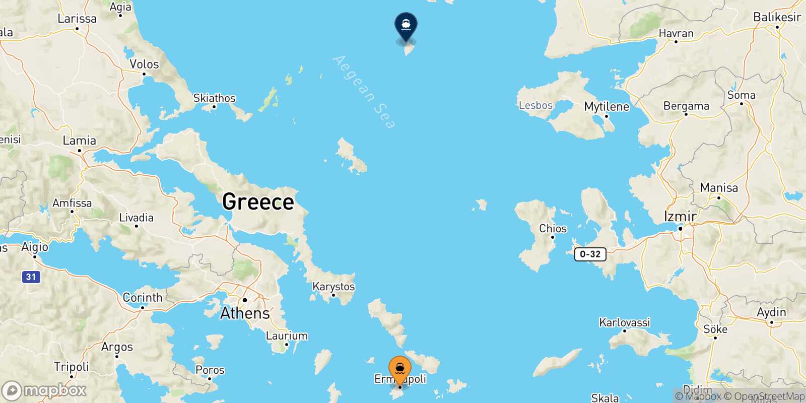 Carte des traverséesSyros Agios Efstratios