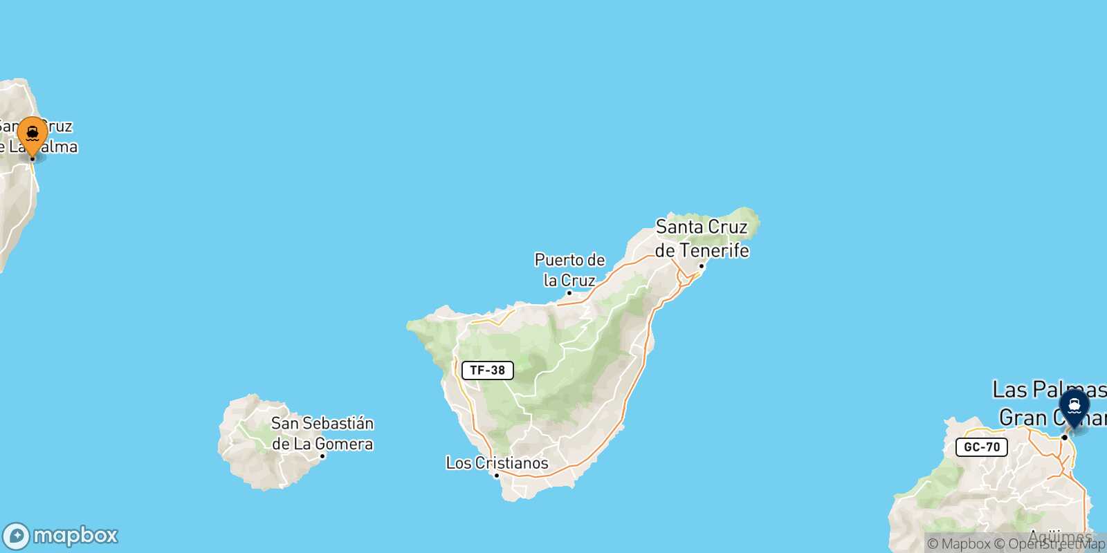 Carte des traverséesSanta Cruz De La Palma Las Palmas De Gran Canaria