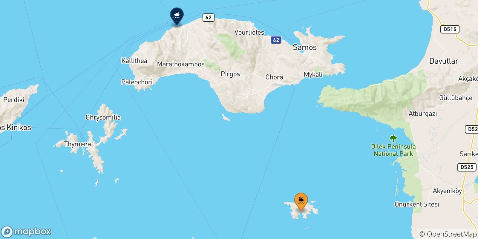 Carte des traversées possibles entre Agathonissi et les Îles Égéennes