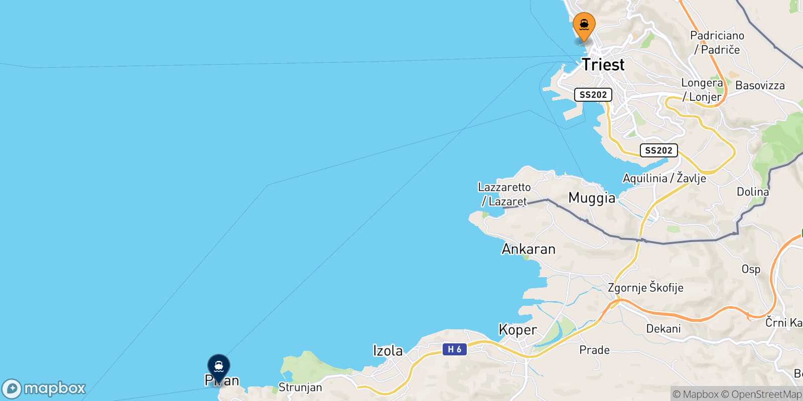 Carte des destinations de Trieste