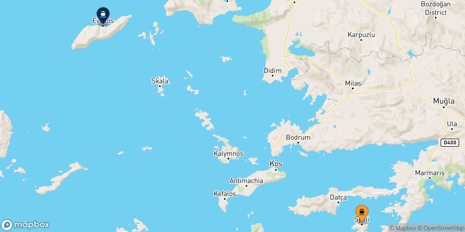 Carte des traverséesSymi Evdilos (Ikaria)