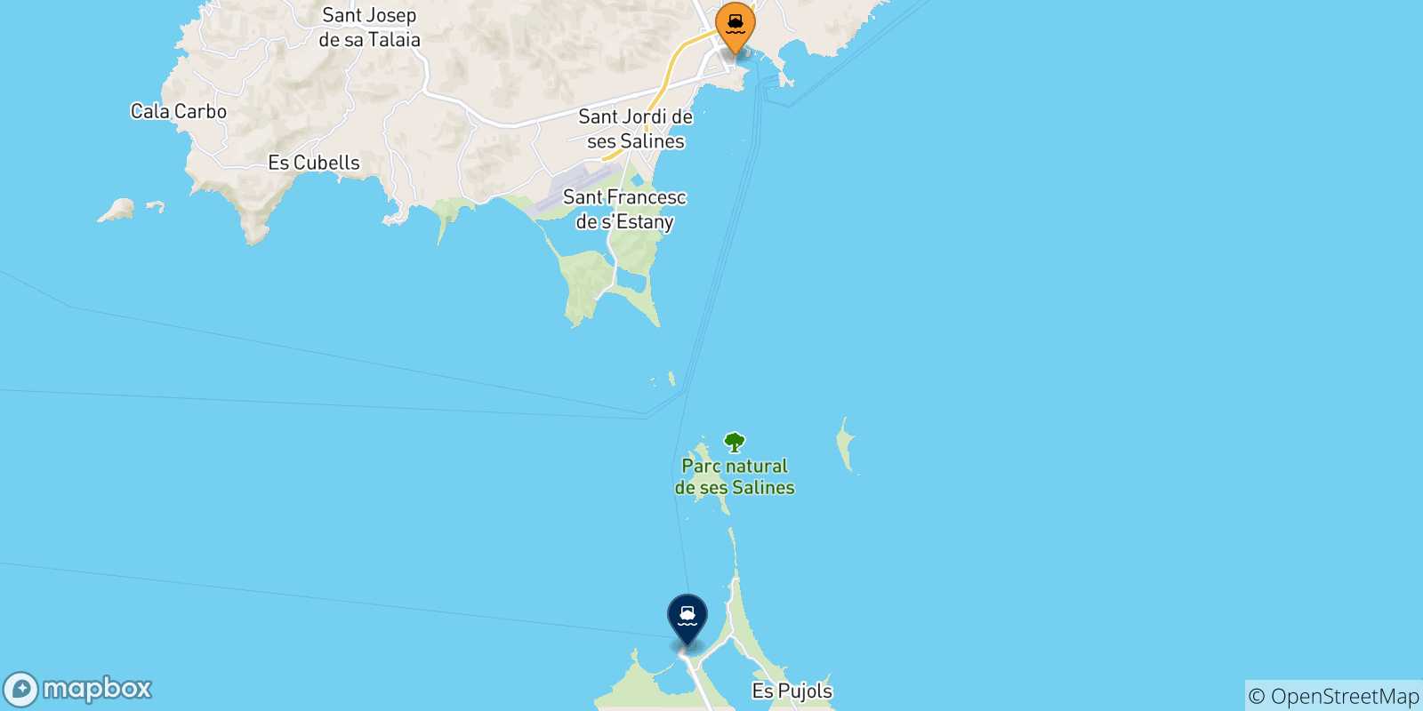 Carte des traversées possibles entre Ibiza et les Îles Baléares