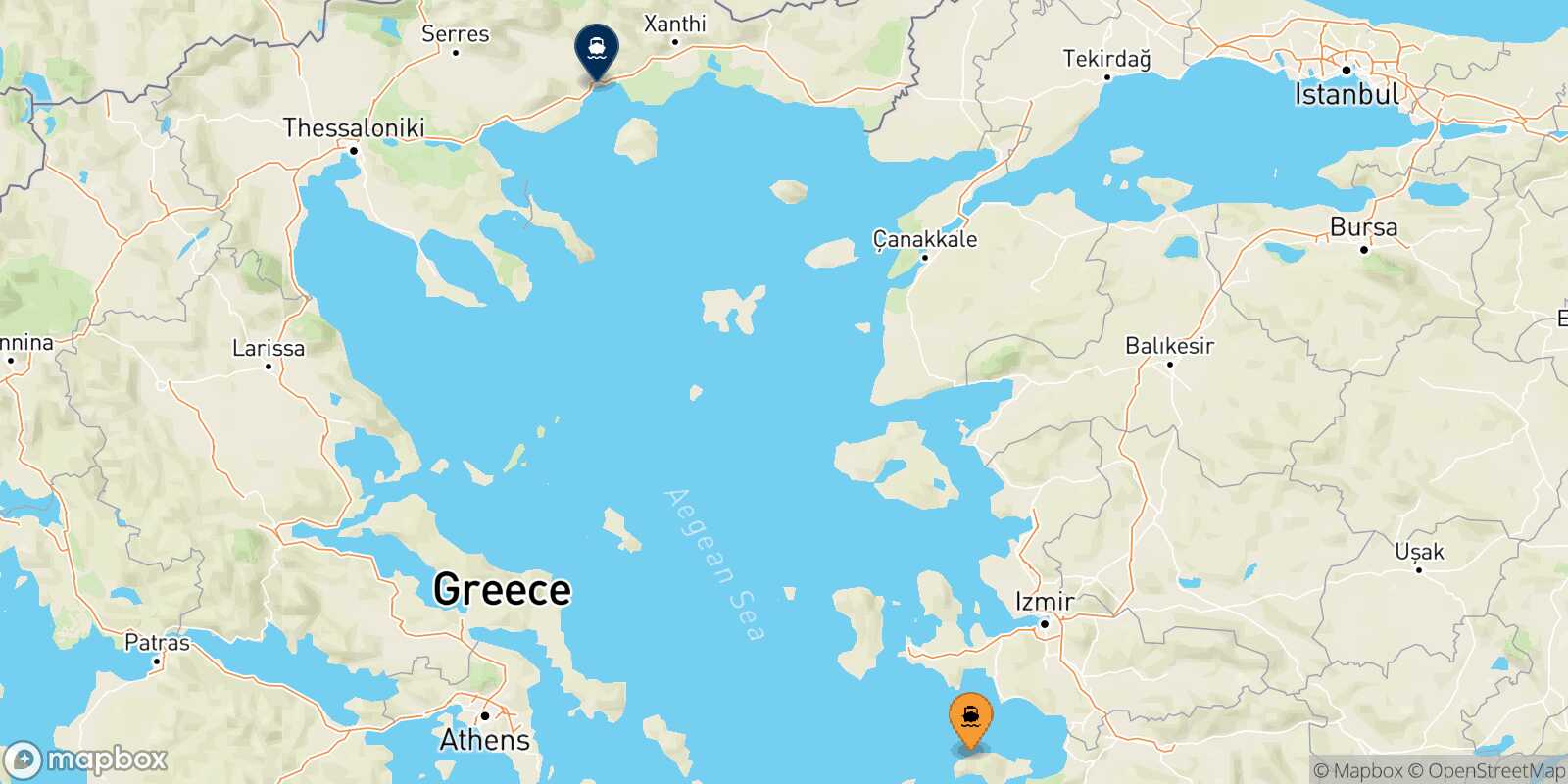 Carte des traverséesKarlovassi (Samos) Kavala