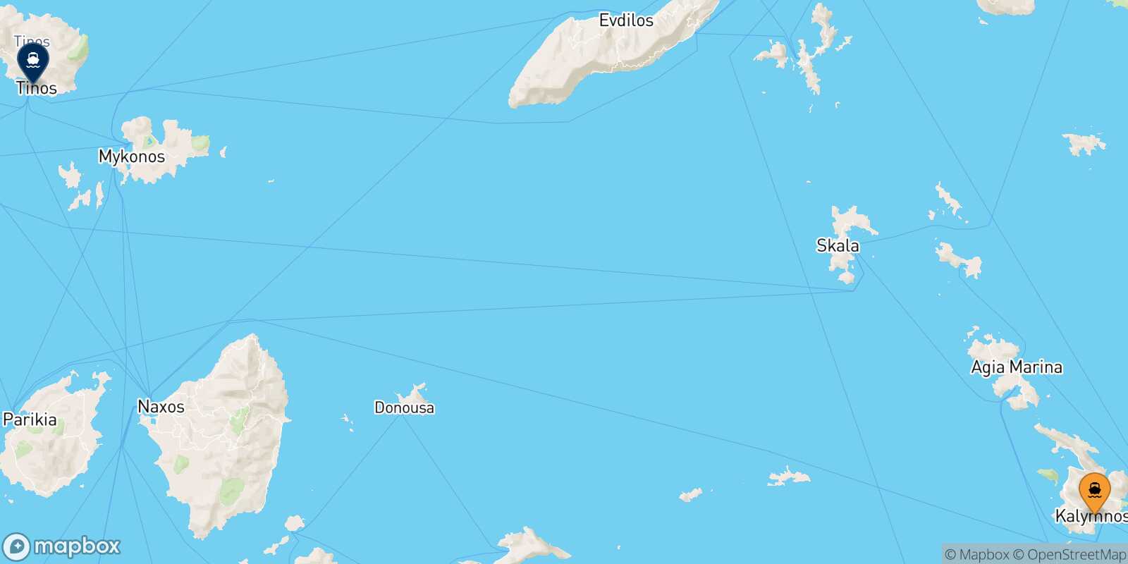 Carte des traverséesKalymnos Tinos