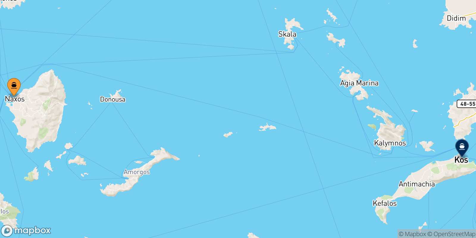 Carte des traverséesNaxos Kos