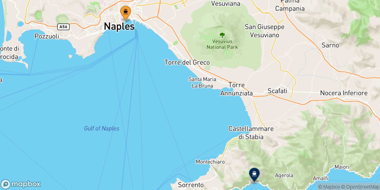 Carte des traverséesNaples Beverello Positano