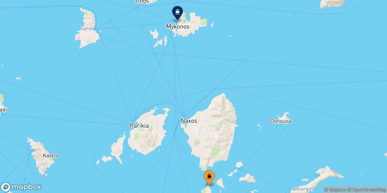 Carte des traverséesIraklia Mykonos