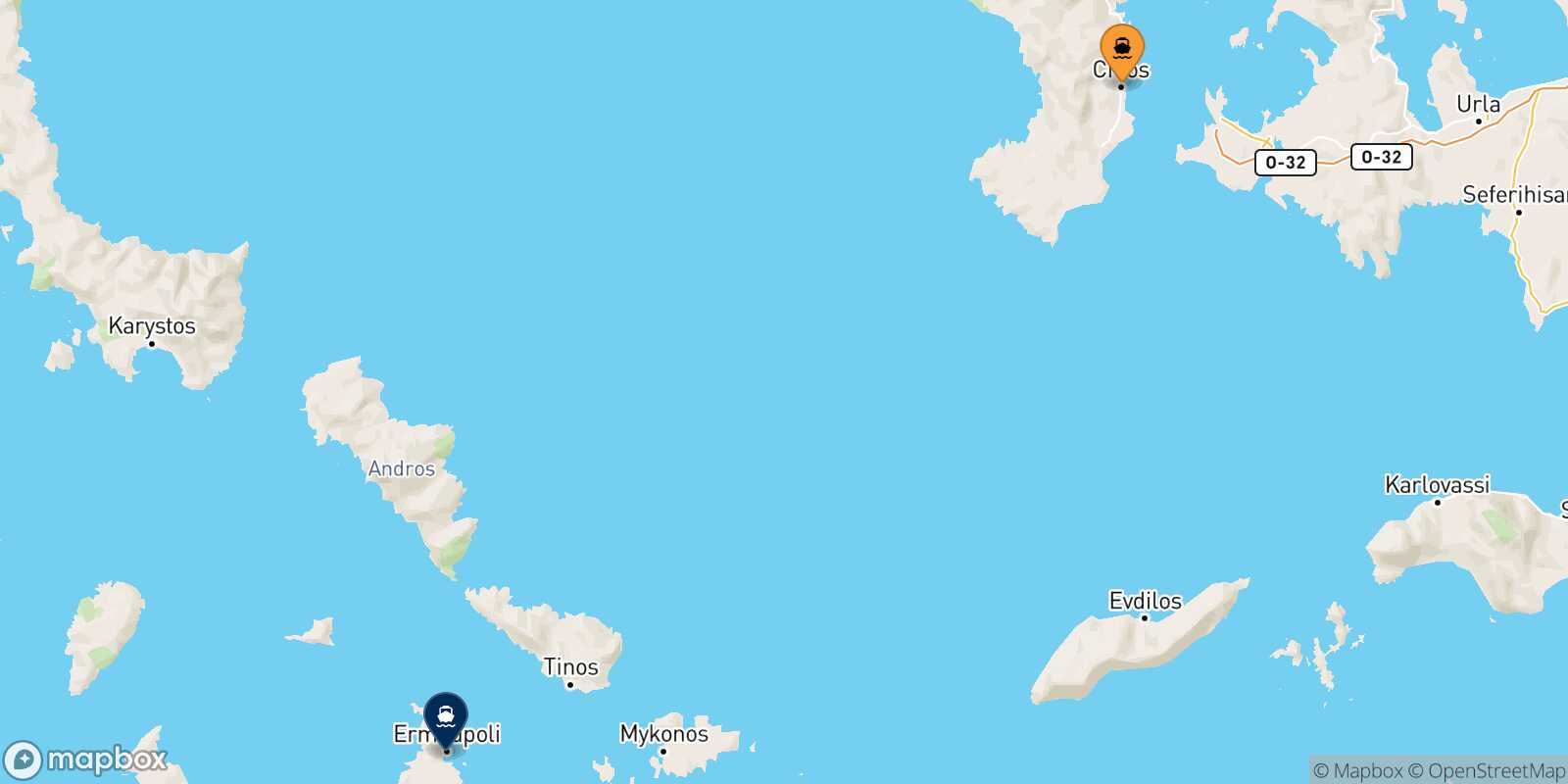 Carte des traverséesChios Syros