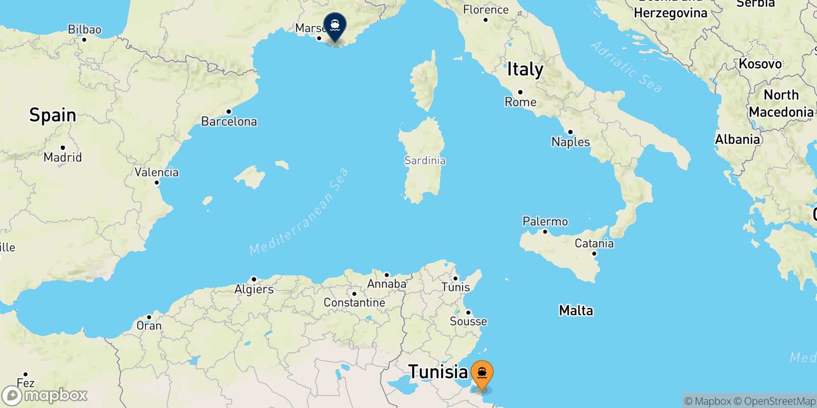 Carte des traverséesZarzis Toulon