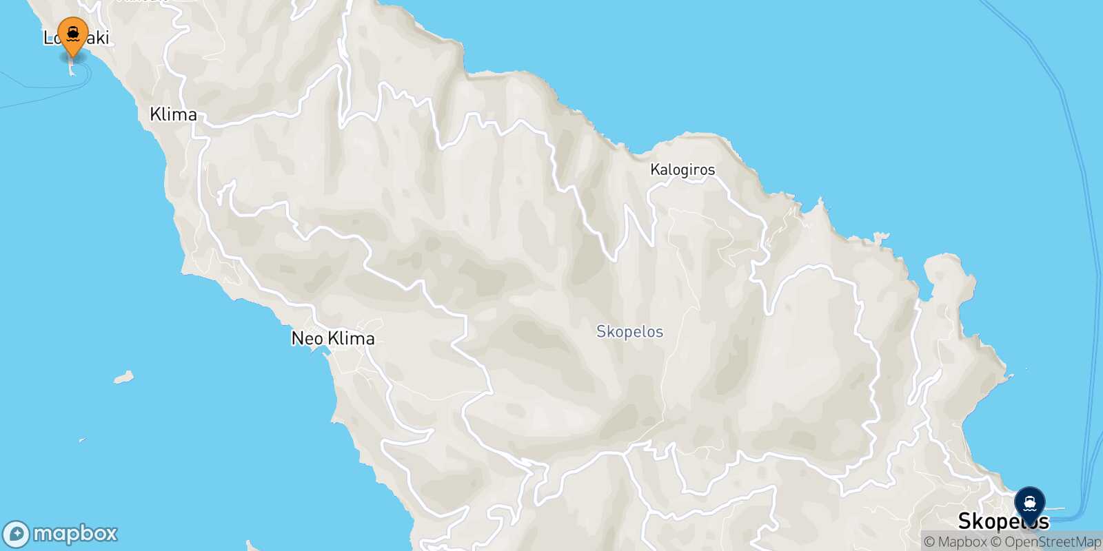 Carte des traverséesAgnontas (Skopelos) Glossa (Skopelos)