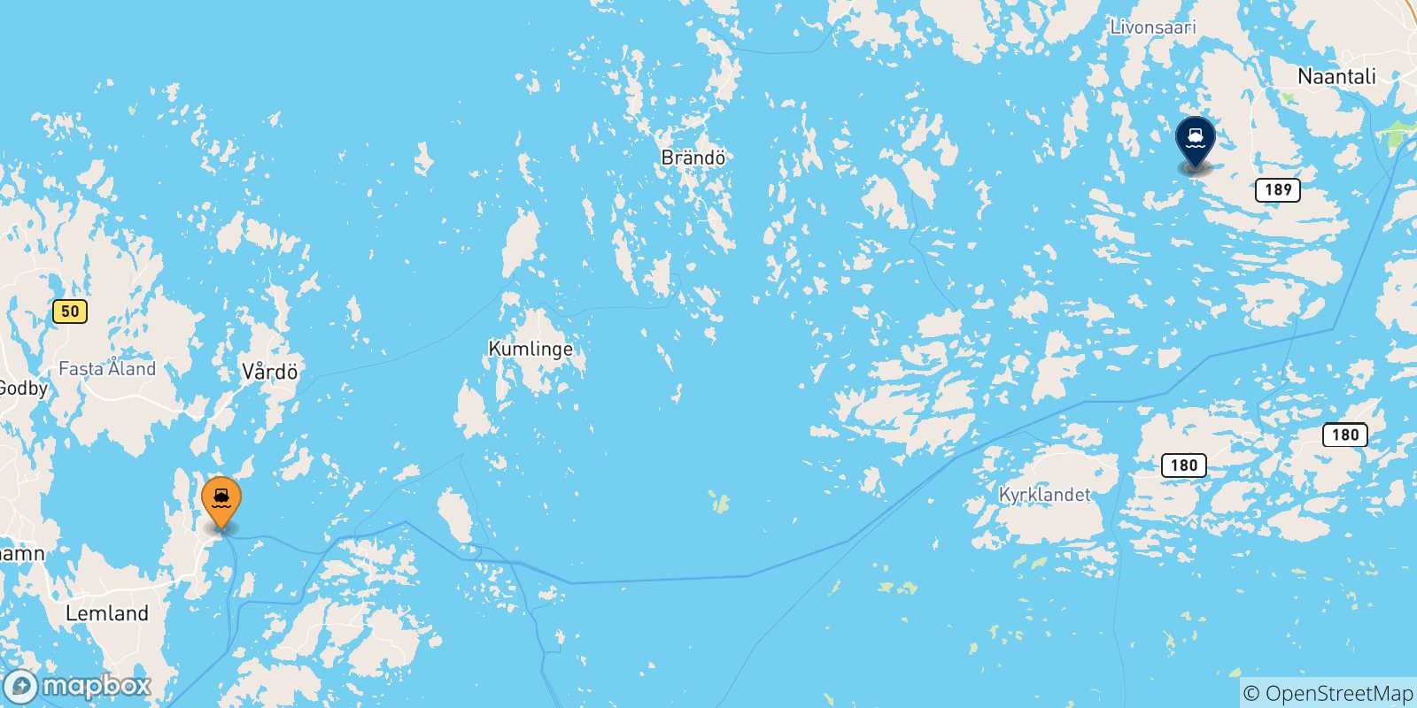 Carte des traversées possibles entre Langnas et la Finlande