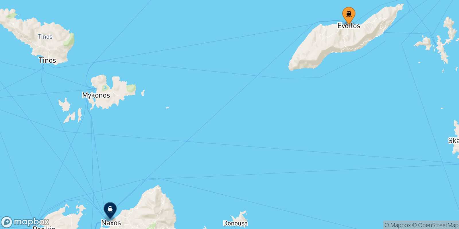 Carte des traverséesAgios Kirikos (Ikaria) Naxos