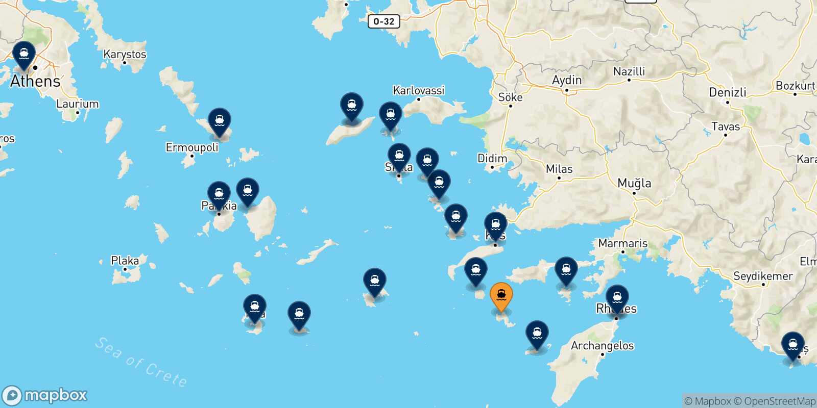 Carte des destinations de Tilos