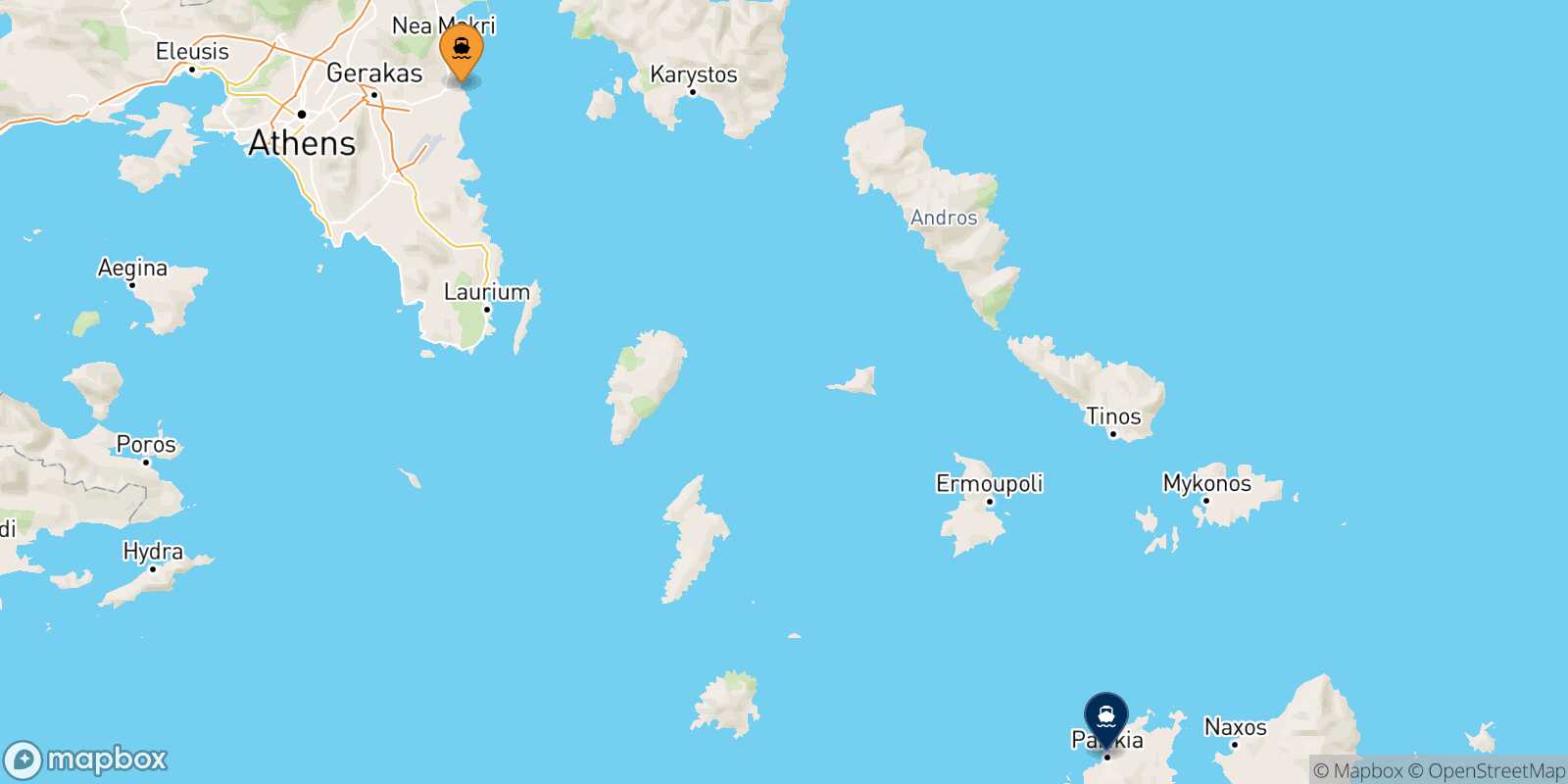 Carte des traverséesRafina Paros