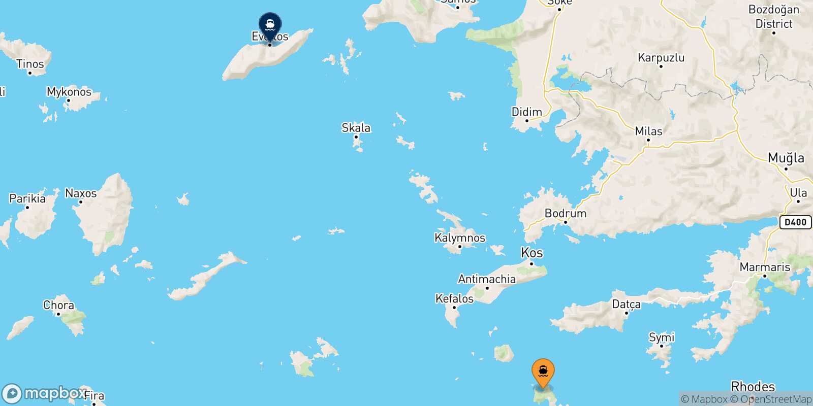 Carte des traverséesTilos Evdilos (Ikaria)