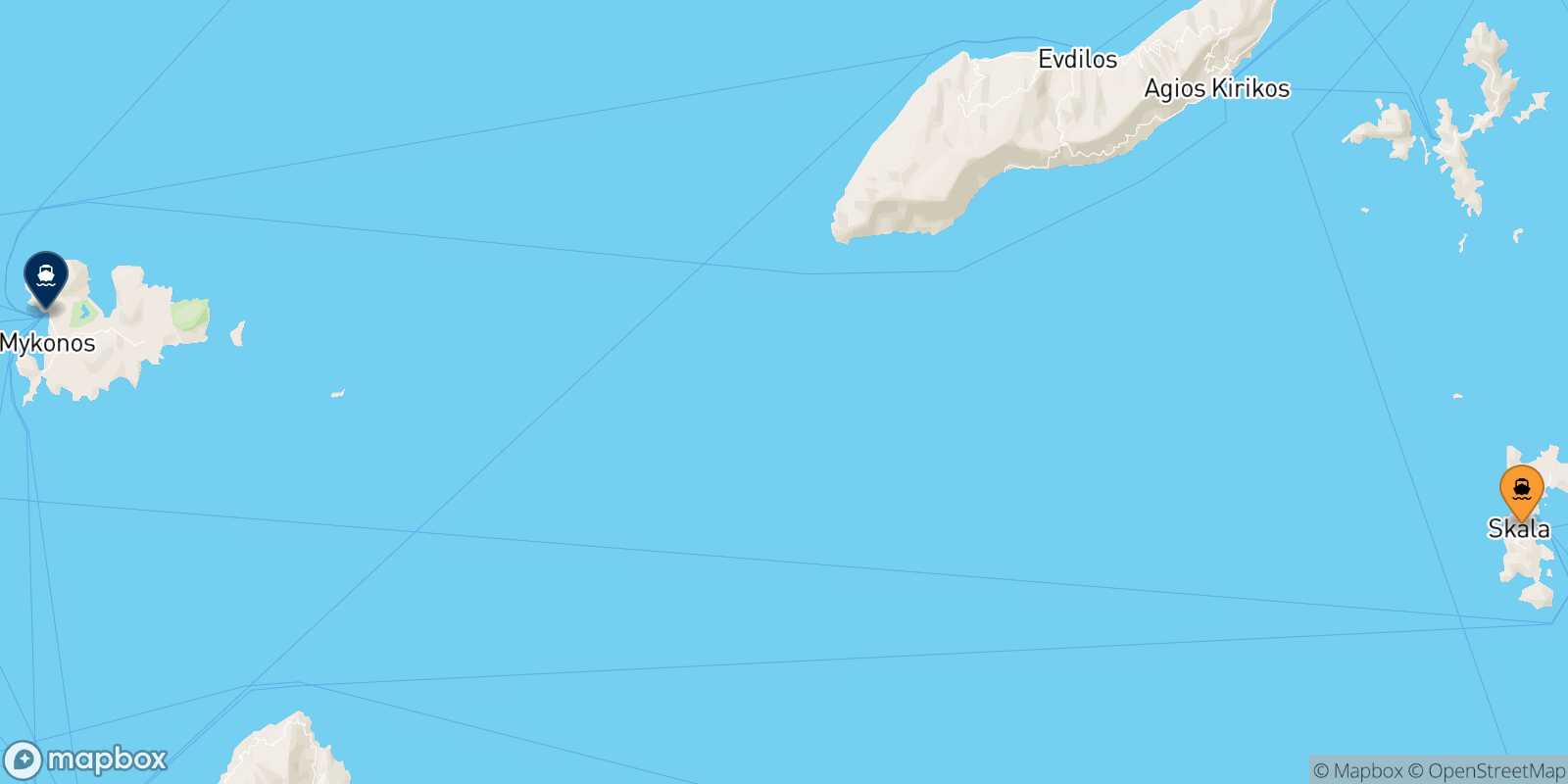 Carte des traverséesPatmos Mykonos