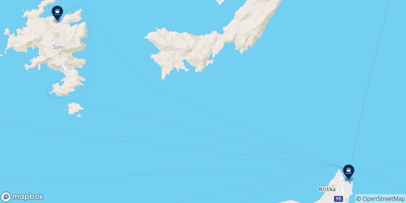 Carte des traversées possibles entre Datca et Îles Du Dodécanèse