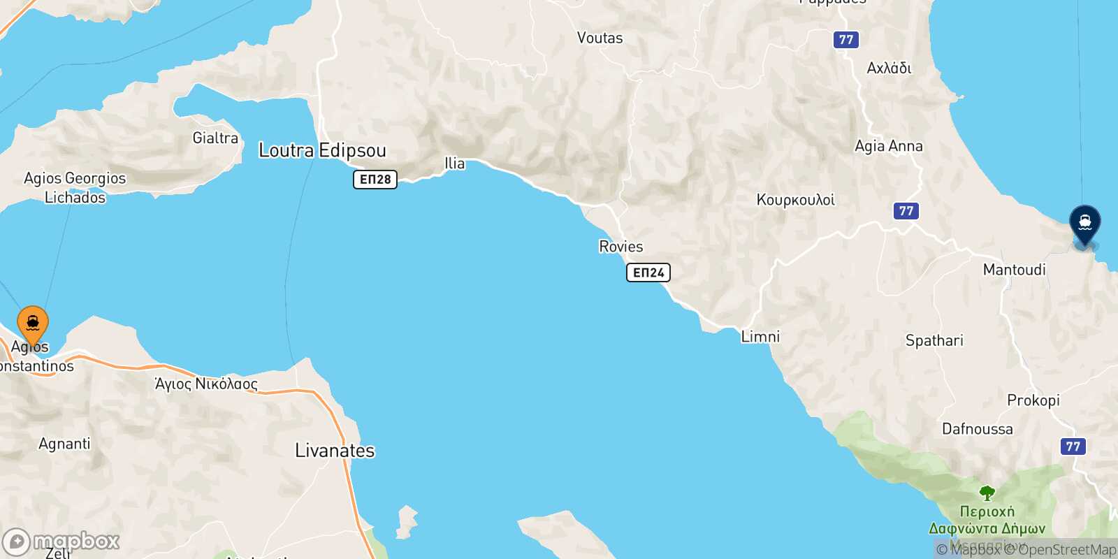Carte des traverséesAgios Konstantinos Mantoudi (Evia)