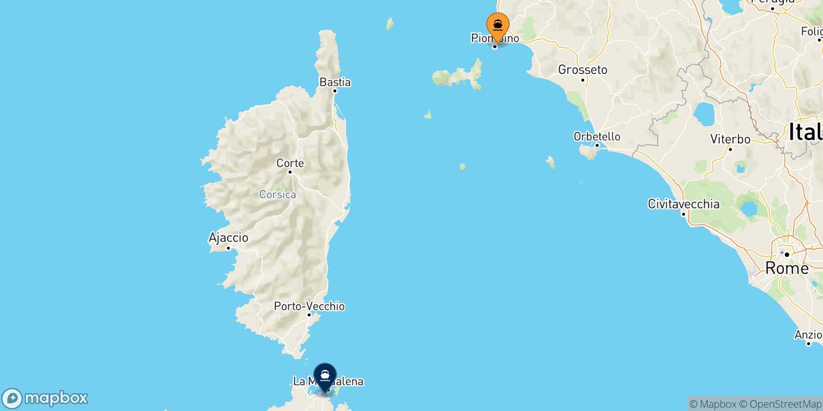 Carte des traverséesPiombino Golfo Aranci