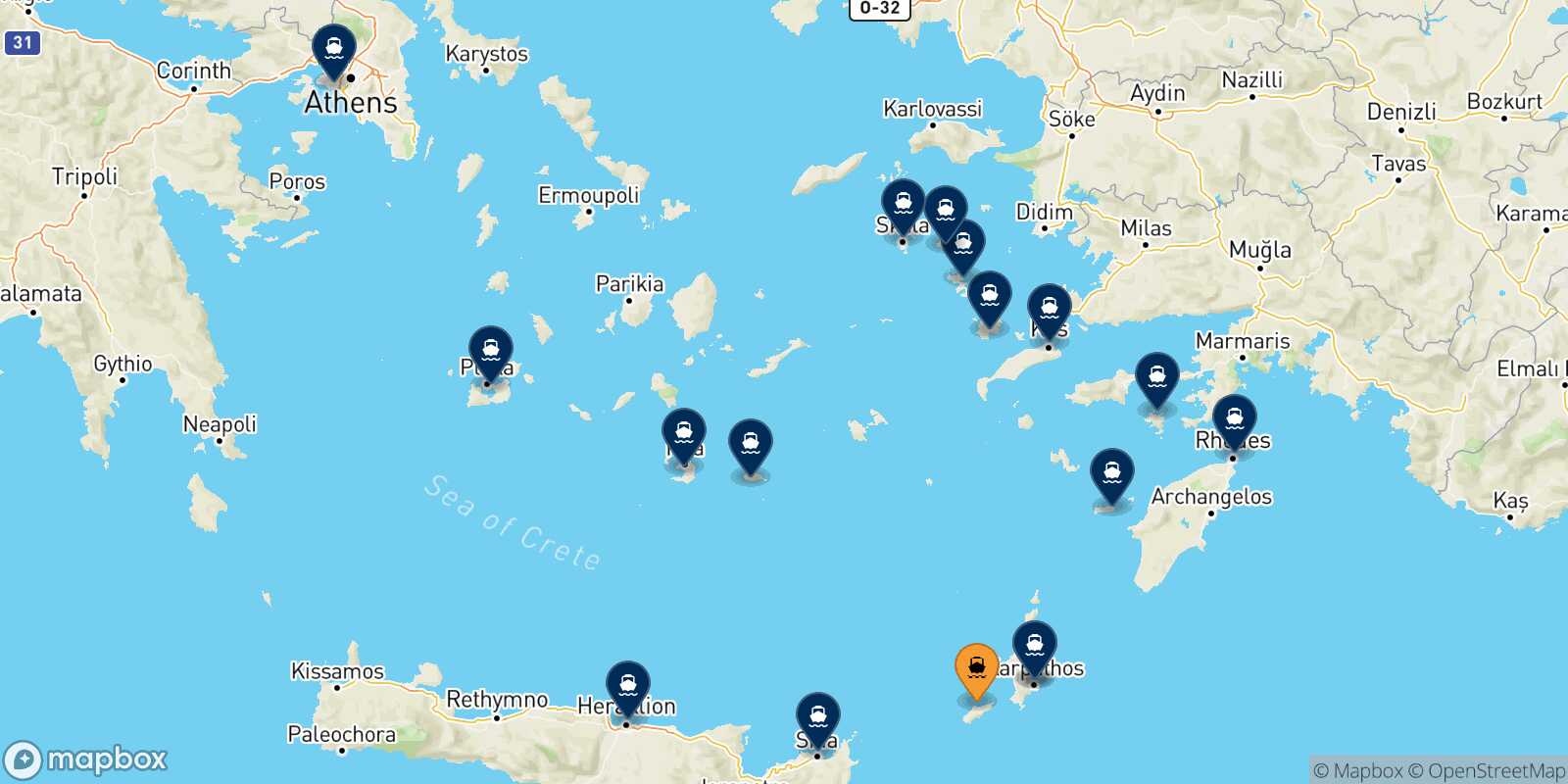 Carte des destinations de Kassos