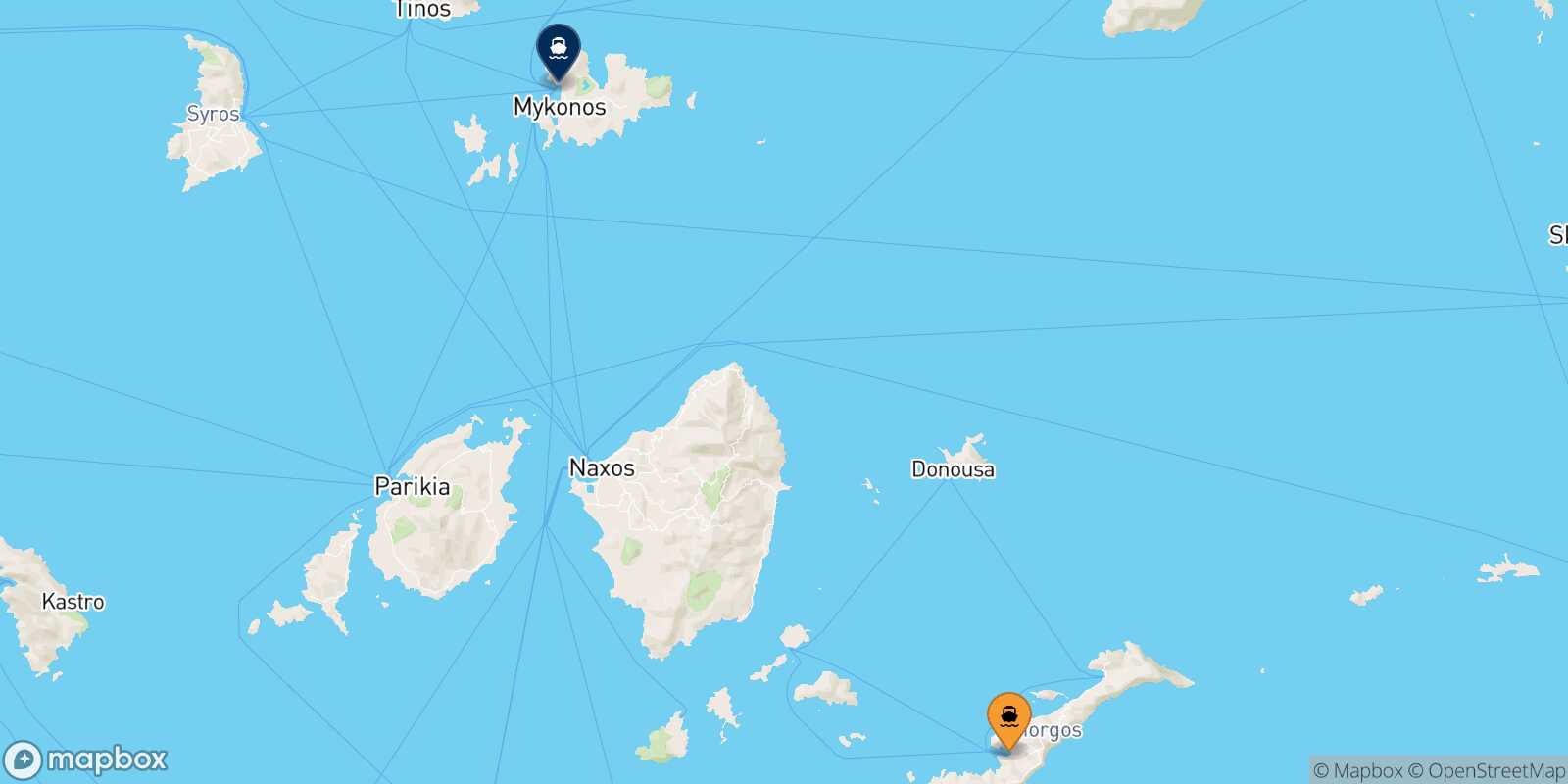 Carte des traverséesKatapola (Amorgos) Mykonos