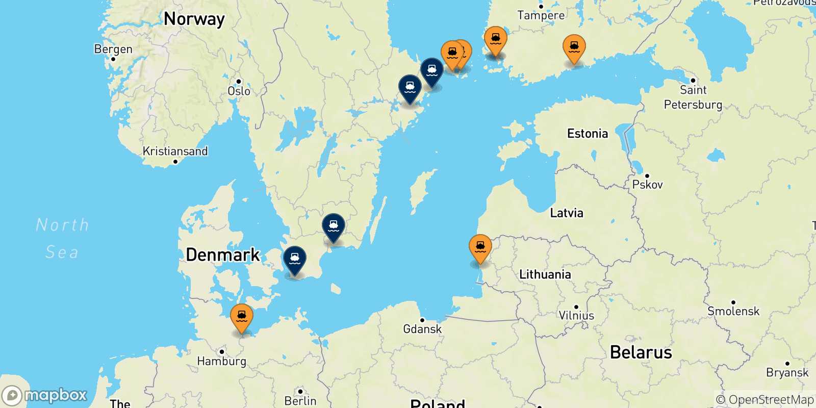 Carte des ports la Suède