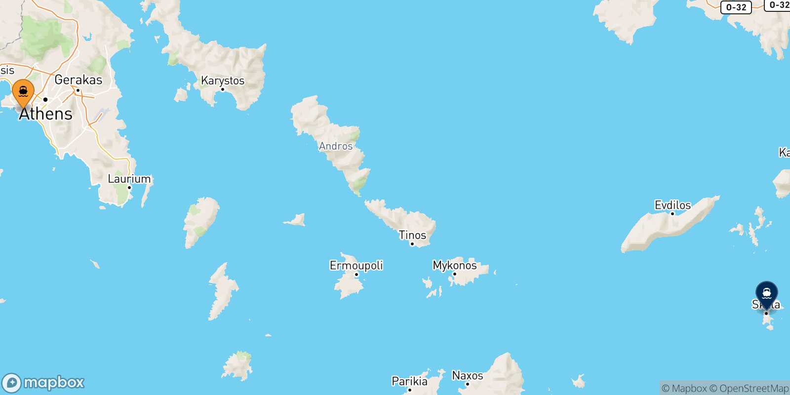 Carte des traverséesLe Piree Patmos