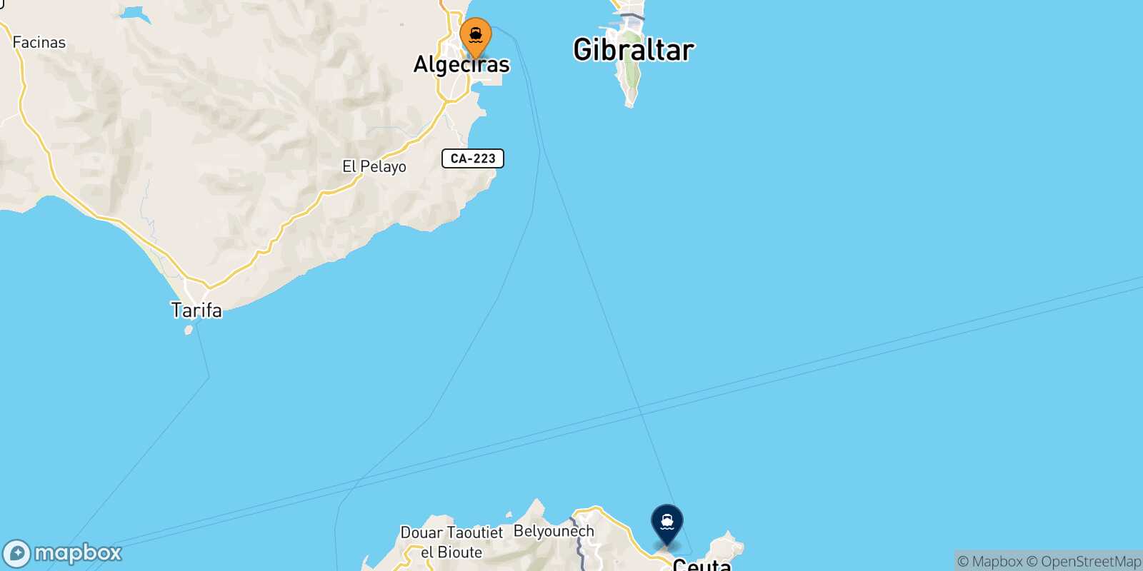 Carte des traverséesAlgésiras Ceuta
