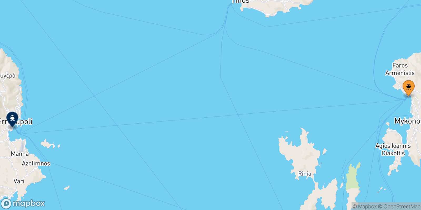 Carte des traverséesMykonos Syros