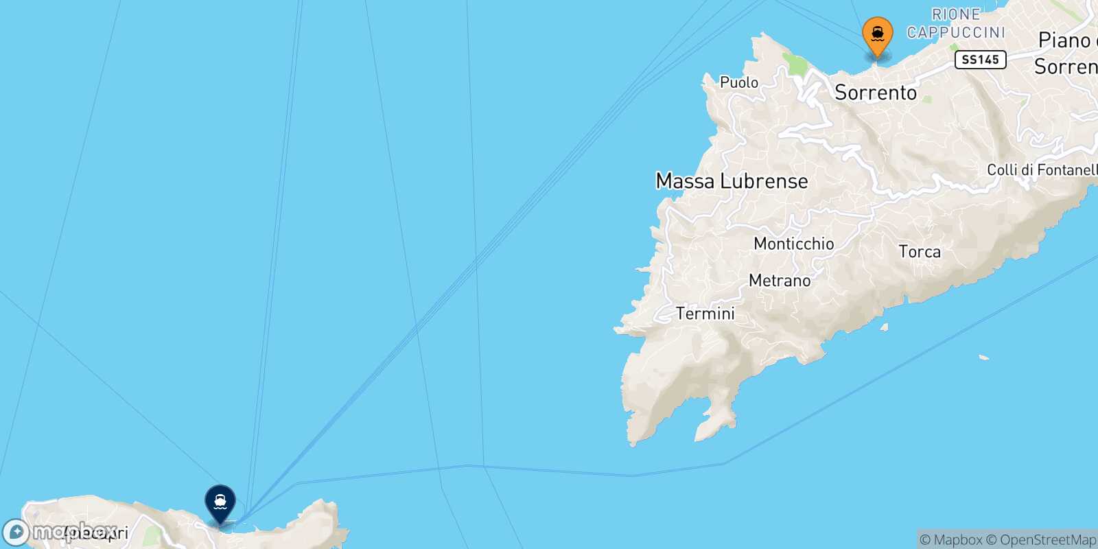 Carte des traverséesSorrente Capri