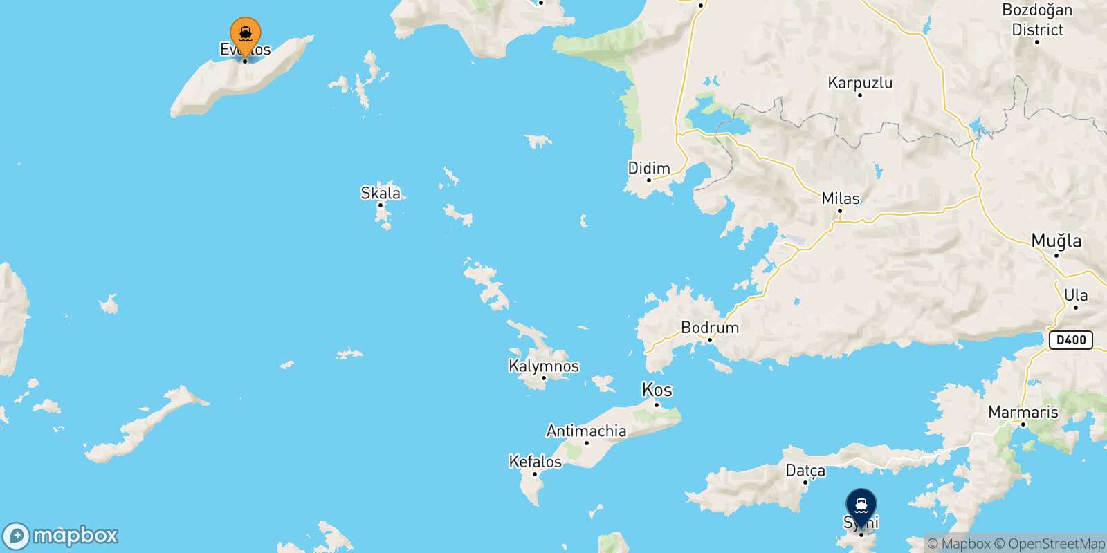 Carte des traverséesEvdilos (Ikaria) Symi