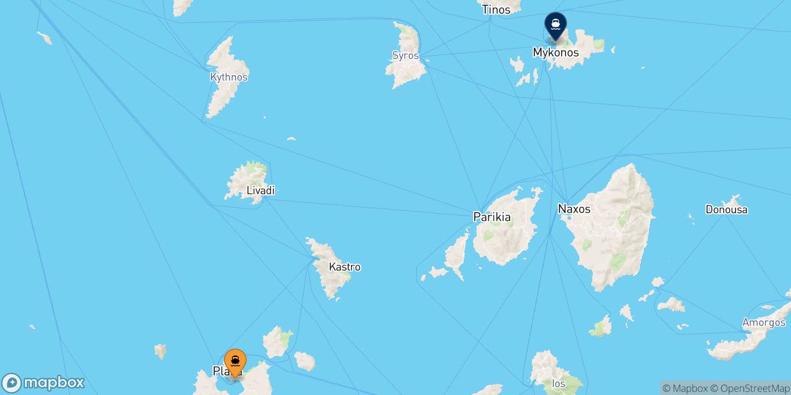 Carte des traverséesMilos Mykonos