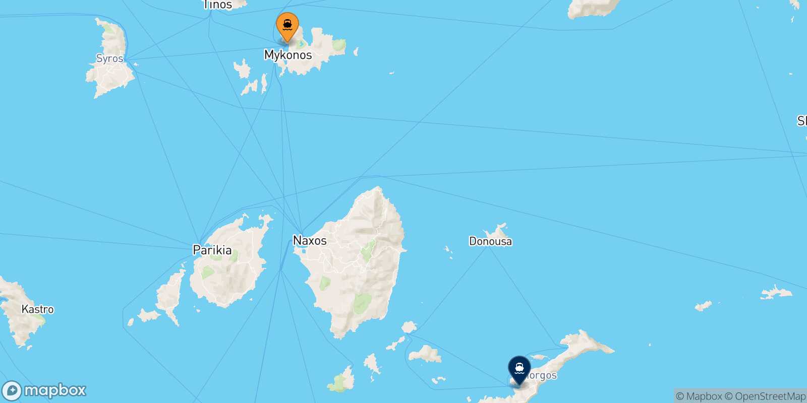 Carte des traverséesMykonos Katapola (Amorgos)