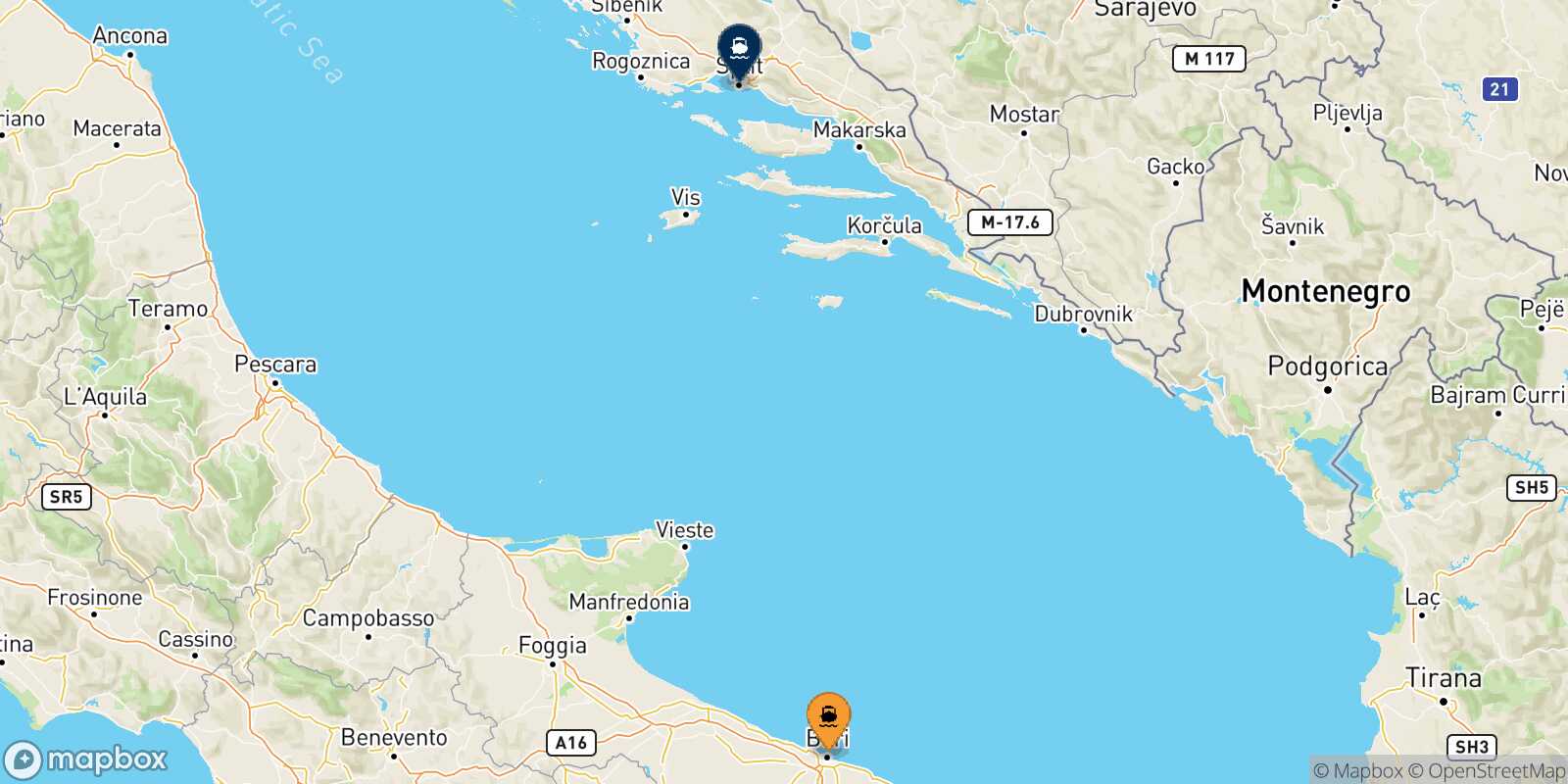 Carte des traverséesBari Split