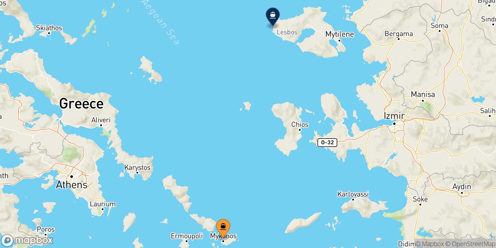 Carte des traverséesMykonos Sigri (Lesvos)