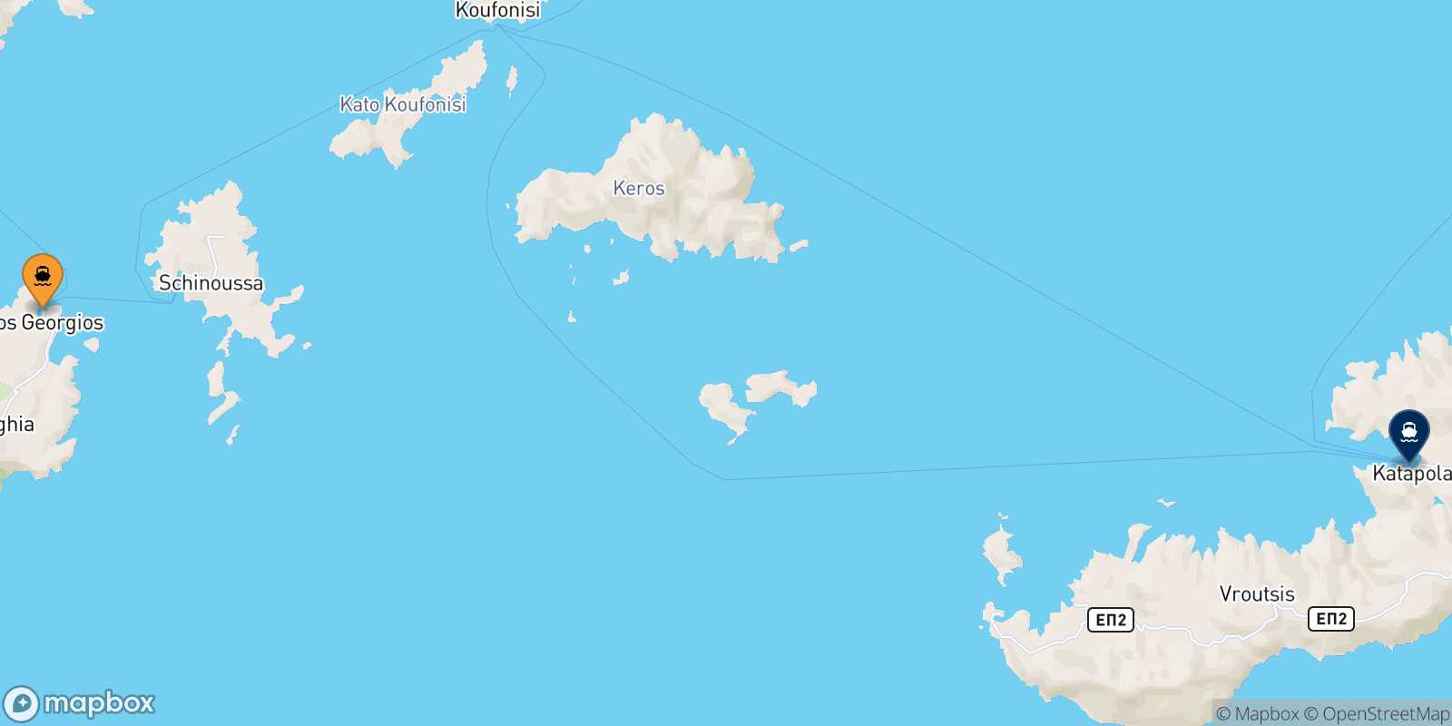 Carte des traverséesIraklia Katapola (Amorgos)