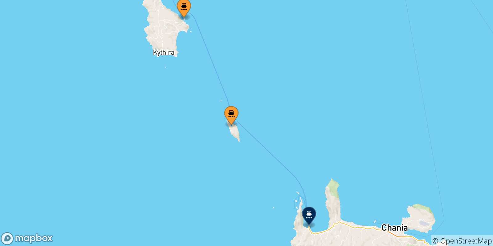 Carte des traversées possibles entre Îles Ioniennes et la Crète