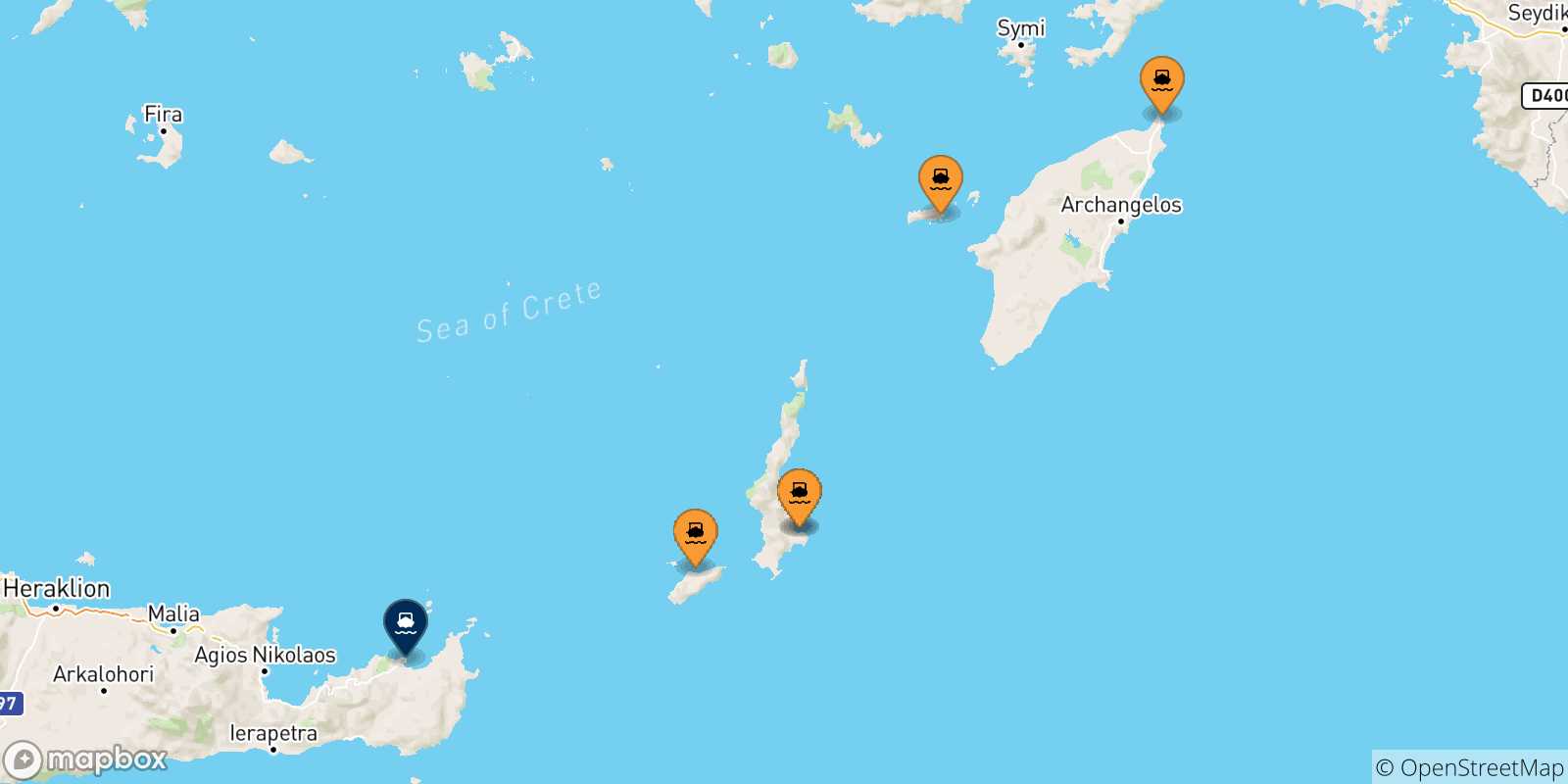 Carte des traversées possibles entre Îles Du Dodécanèse et Sitia