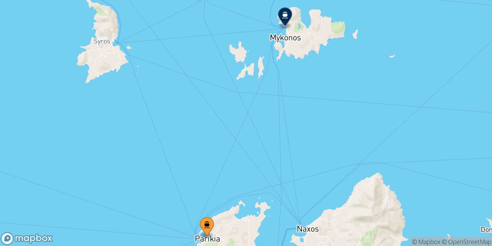 Carte des traverséesParos Mykonos