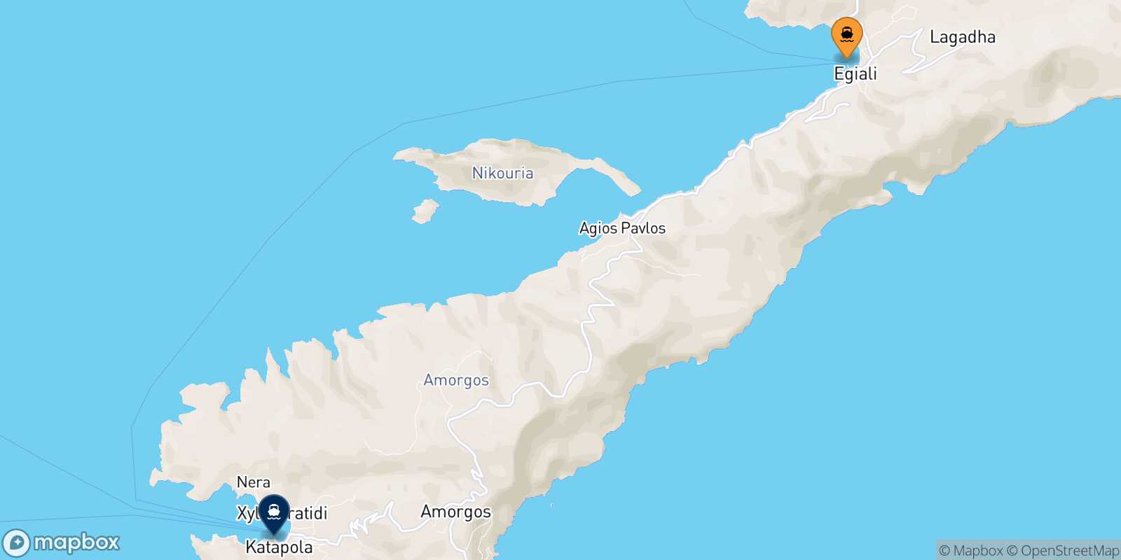 Carte des traverséesAegiali (Amorgos) Katapola (Amorgos)