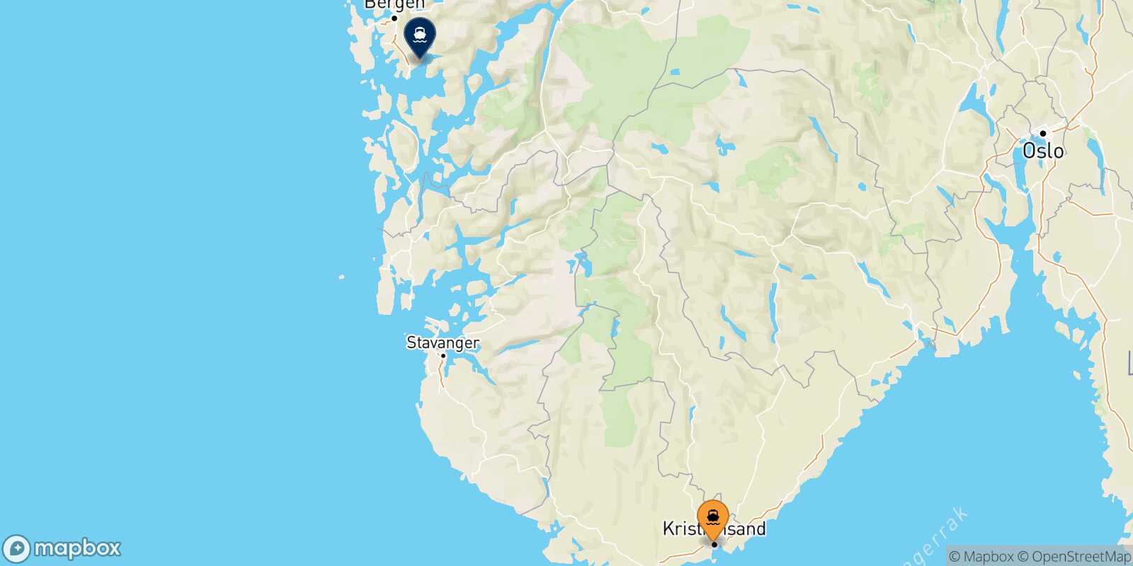 Carte des traverséesKristiansand Bergen