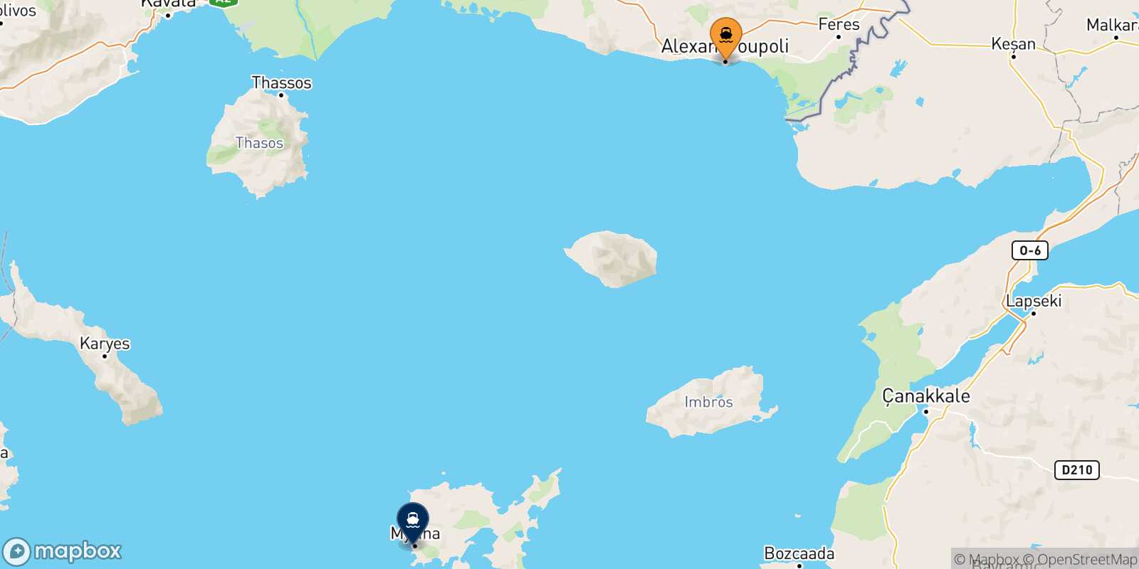 Carte des traverséesAlexandroupoli Myrina (Limnos)