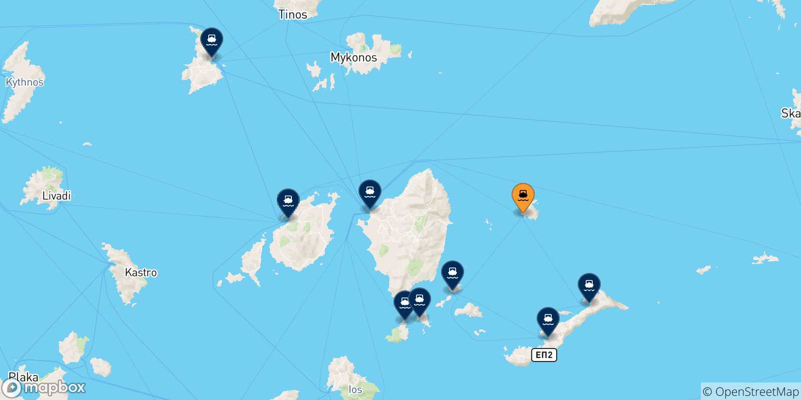 Carte des traversées possibles entre Donoussa et Îles Des Cyclades