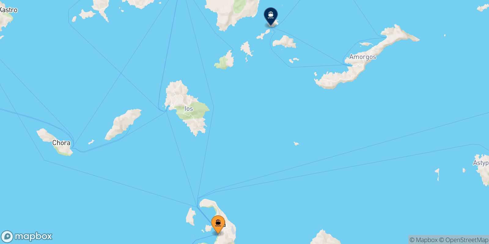 Carte des traverséesThera (Santorin) Koufonissi